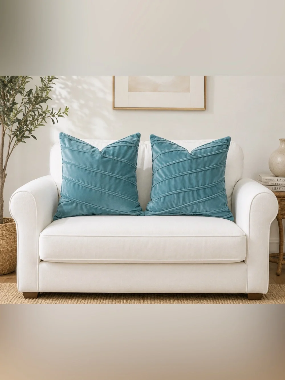 Set of 2 Aqua Blue Velvet Decorative Throw Pillow Covers 18x18 Zip Closure